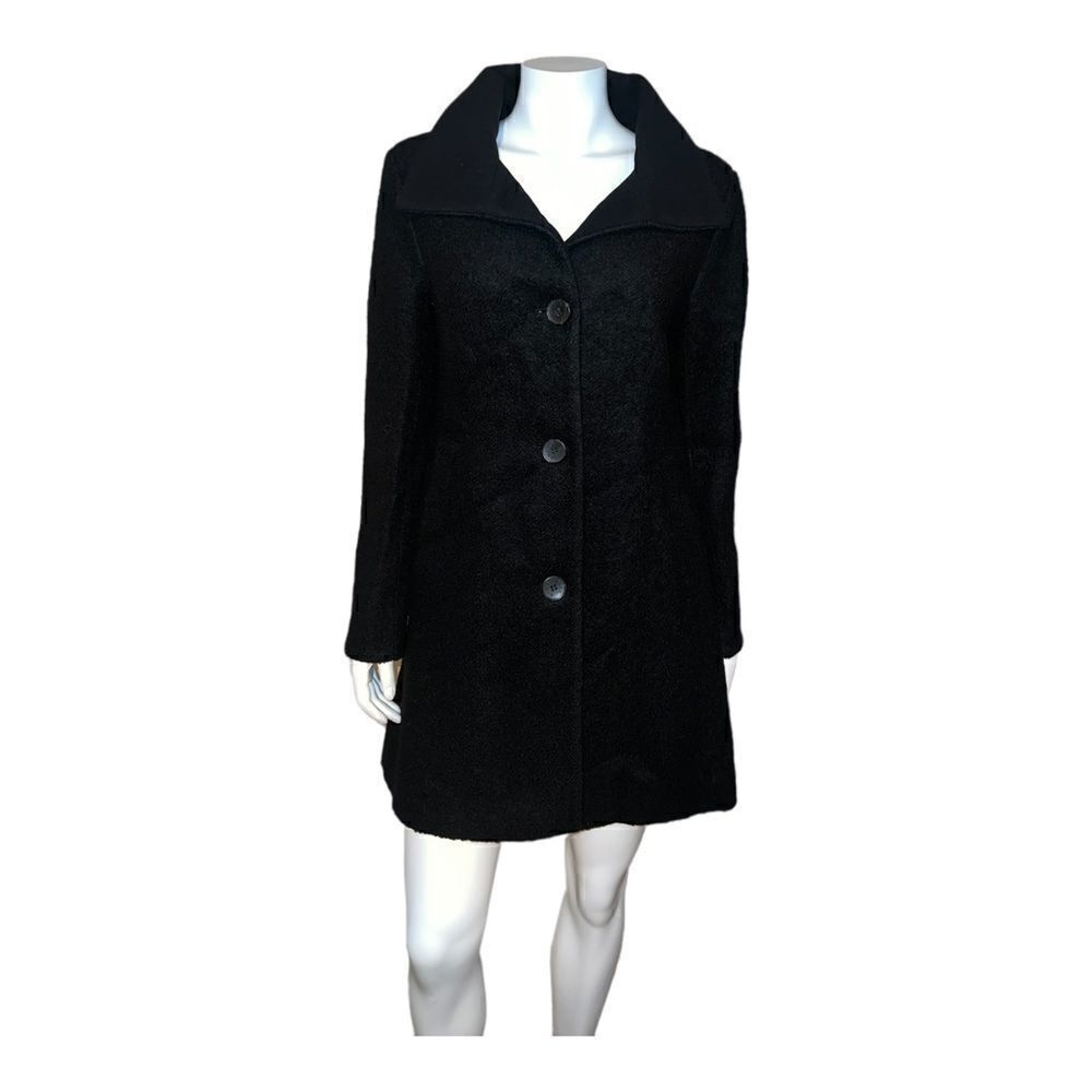 DKNY Stand-Collar Walker Coat Black Wool Single Breasted Small NWT
